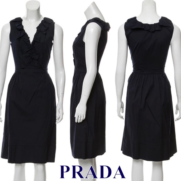 Prada Navy Sleeveless Ruffle Dress IT 42 NWOT - Picture 1 of 7